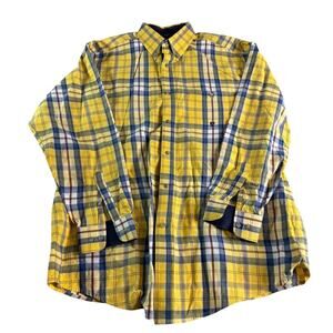 20X Men’s Plaid Button Down Shirt Size XL Yellow Blue Western Casual 100% Cotton
